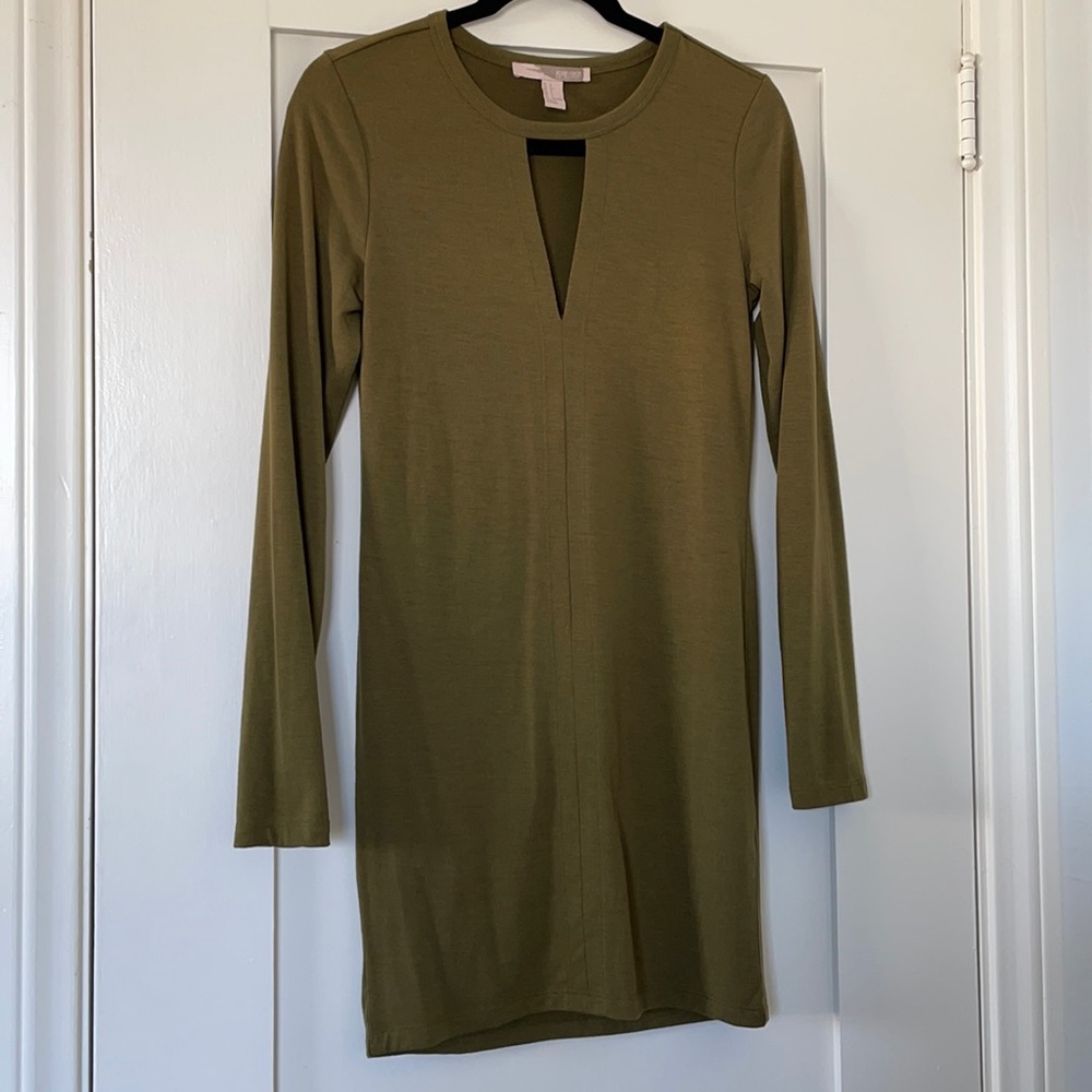 New olive green Long Sleeve cutout dress